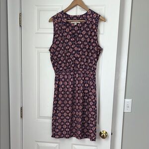 Navy/pink Sleeveless Crew Neck Midi Dress